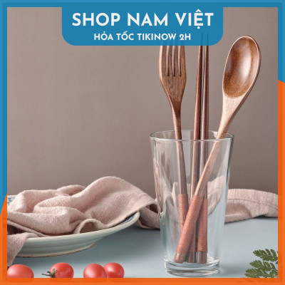 Set Muỗng Đũa Gỗ Du Lịch Phong Cách Nhật Bản Bộ 4 Món