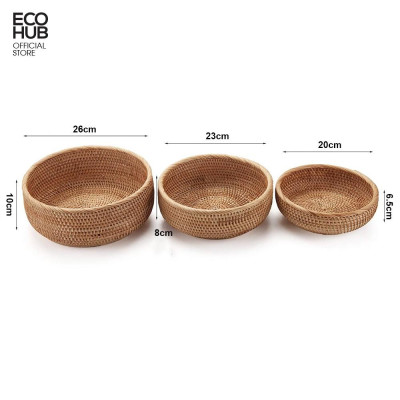 Giỏ mây tròn bộ 3 món đựng đồ ăn / decor tiện dụng | EH065