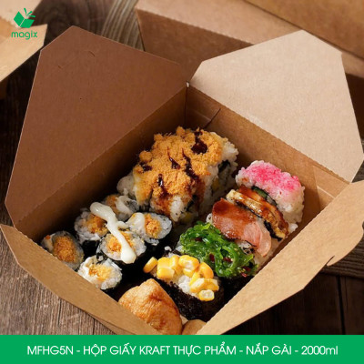 MFHG5N - 2000ml - 25 hộp giấy kraft đựng thực phẩm, hộp giấy nắp gài đựng thức ăn mang đi