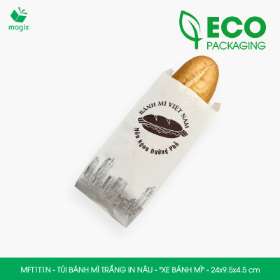 MFT1T1N - 24x9.5x4.5 cm - 200 Túi bánh mì Trắng, in sẵn họa tiết XE BÁNH MÌ - Bao bánh mì Túi giấy thực phẩm an toàn