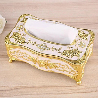 Hộp đựng khăn giấy màu vàng đính hạt sang trọng, phong cách hoàng gia - hàng chính hãng