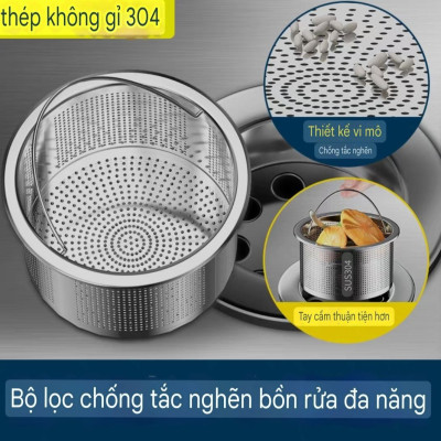 Dụng Cụ Lọc Rác Inox Chống Gỉ Bồn Rửa Chén Có Quai Xách K7TD