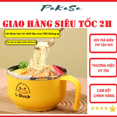 Ca Ăn Mì , Ca Đựng Cháo Giữ Nhiệt, Tô khuấy Bột Ăn Dặm Cho Bé Hình Vịt Vàng Đáng Yêu - Chính Hãng 