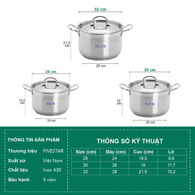 Nồi Luộc Gà Fivestar Tặng 2 Muỗng Canh - Bạc
