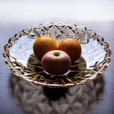 COMBO 2 ĐĨA THỦY TINH CAO CẤP ĐỤNG BÁNH KẸO HOA QUẢ MÀU VÀNG - ANTH688