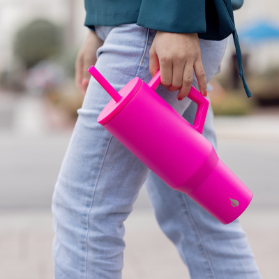 [Hàng chính hãng_Thương hiệu Mỹ] Ly giữ nhiệt Commuter Elemental 1180ml màu hồng neon thép không gỉ có tay cầm combo ống hút trân châu 