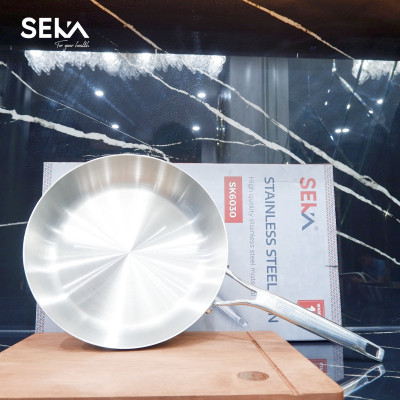 Chảo Inox SEKA Cạn Lòng SK6030 - 5 Lớp Nguyên Khối Chống Dính Size 26cm, 22cm, 16cm Dùng Cho Mọi Loại Bếp - Hàng Chính Hãng