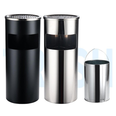 Thùng rác inox tròn, thùng rác inox gạt tàn tròn dùng trong nhà hàng sảnh khách sạn văn phòng nơi công cộng