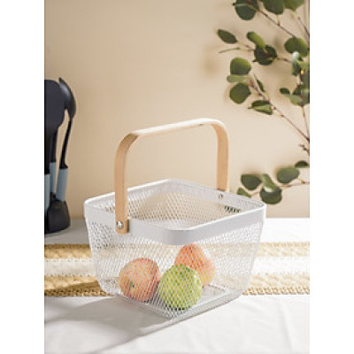 Giỏ lưới kim loại quai xách gỗ đa năng_ hàng nhập khẩu chính hãng.
