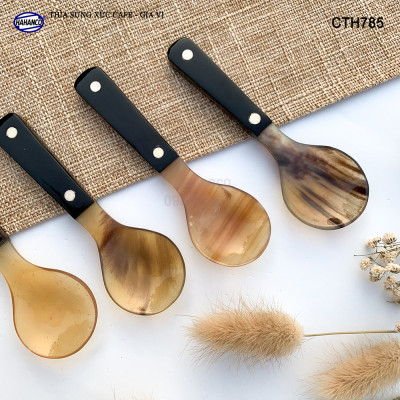 Thìa/Muỗng bằng sừng khảm 2 chấm cao cấp xuất Nhật - Xúc gia vị, cafe, deccor - An toàn cho sức khỏe - CTH785
