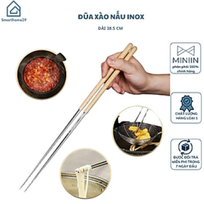 Đũa Inox Dài Nấu Ăn Cán Cầm Gỗ Thông Lõi Inox 304 Chống Han Gỉ Dài 38.5cm-  Đũa Xào Nấu Inox - Hàng Chính Hãng MINIIN