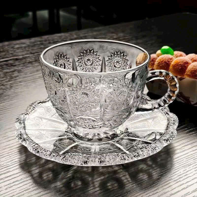 Set Tách Trà Thủy Tinh 210ml Sang Trọng Kèm Đĩa - Tách Trà Uống Trà, Cà Phê  Hoa Mặt Trời Sang Trọng Tiện Lợi Đẳng Cấp - HÀNG CHÍNH HÃNG MINIIN