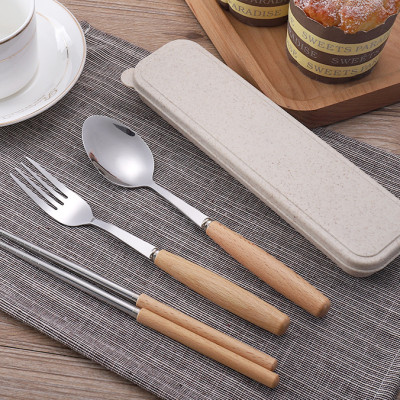 Bộ thìa đũa-muỗng đũa inox có hộp đựng bằng nhựa lúa mạch bảo vệ môi trường - HENRYSA