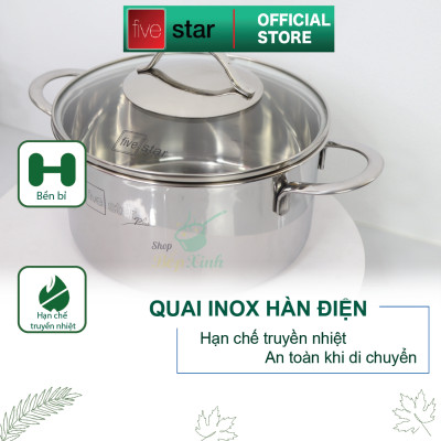 Bộ nồi 3 lớp đáy liền inox 304 cao cấp Fivestar Plus 4 món quai oval nắp kính , tặng 10 muỗng ăn