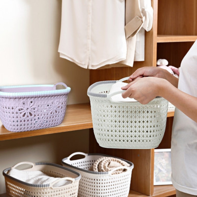 Rổ nhựa giả đan mây đựng đồ có quai cầm Giỏ nhựa đan Hàn Quốc nhựa MS 3378 & 3377