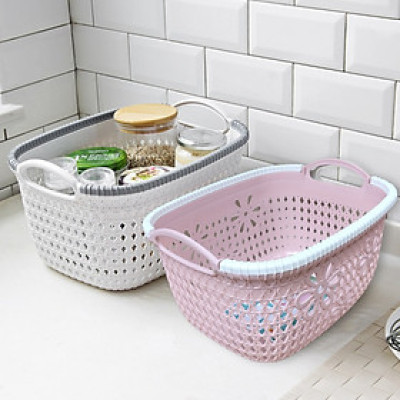 Rổ nhựa giả đan mây đựng đồ có quai cầm Giỏ nhựa đan Hàn Quốc nhựa MS 3378 & 3377