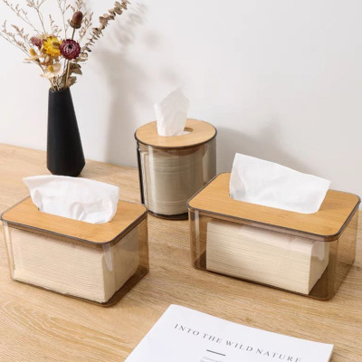 Hộp Đựng Giấy Ăn Để Bàn Hộp Đựng Khăn Giấy Nhựa MiKa Trong Suốt Nắp Gỗ Tre Tự Nhiên Màu Sắc Kiểu Dáng Phong Cách Bắc Âu Cao Cấp