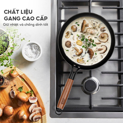 Nồi gang chống dính đa năng Lebenlang LBL2523, size 20, 2L, nắp kính tay cầm gỗ dùng mọi loại bếp - hàng chính hãng