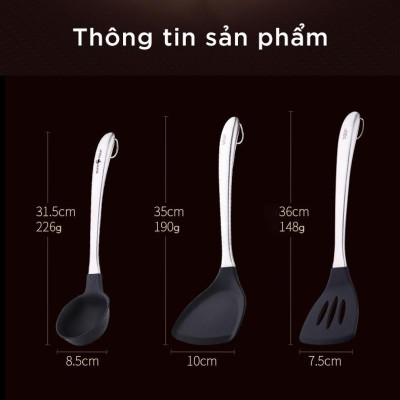 Muôi Múc Canh Xẻng Nấu Ăn Silicone Inox 304 Cao Cấp Đạt Chất Lượng Đức RMN