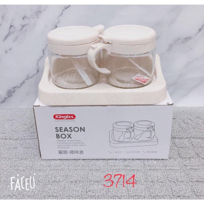 Bộ 2 hũ đựng gia vị thủy tinh Kinglxs cao cấp có khay ( giao ngẫu nhiên )