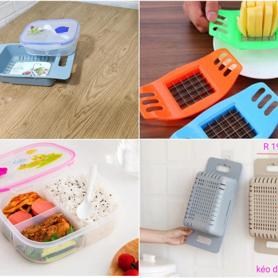 Rổ gác bồn gấp gọn đa năng lúa mách tiện dụng và hộp nhựa 3 ngăn có thìa ( tặng dụng cụ sắt khoai tây )