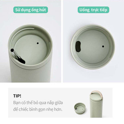 Bình giữ nhiệt Lock&Lock 475ml Metro Two Way màu xanh mint LHC4274MIT, Hàng chính hãng, có quai xách, đế silicone chống trượt - JoyMall