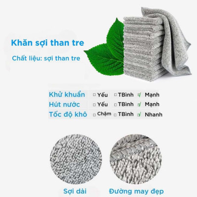Combo 5 Khăn Lau Vuông, Khăn Lau Đa Năng Nhà Bếp Sợi Than Tre Màu Xám Loại Mới Giúp Lau Chùi Sạch Sẽ Sợi Vải Mềm Thấm Hút Nhanh Và Nhanh Khô