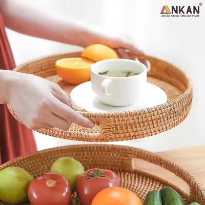 Khay Mây Tròn Đựng Trái Cây, Đồ Ăn, Decor Nhà Bếp – Khay Mây Tre Đan Thủ Công Cao Cấp ANKAN