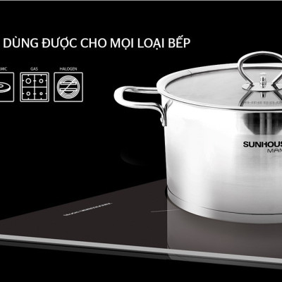 Bộ 3 nồi inox 5 đáy cao cấp bếp từ SUNHOUSE MAMA SH784 kích thước 16 - 20 - 24 CM (dùng được mọi loại bếp)