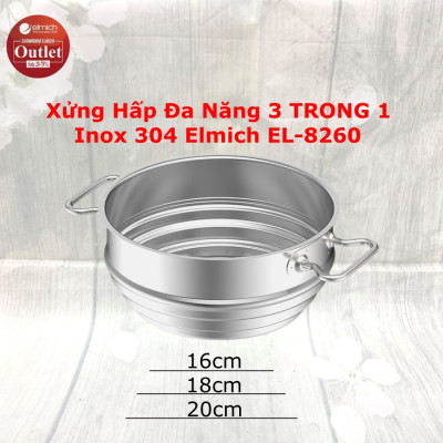 Xửng Hấp Đa Năng 3 Trong 1 Inox 304 Elmich EL-8260 Size 16,18,20cm