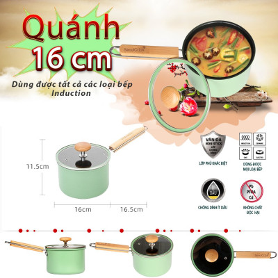 Bộ 2 món quánh 16cm + nồi 20cm đáy từ / Induction cao cấp Hàn Quốc Seoulcook Luxury, chống dính vân đá an toàn cho sức khỏe, dùng được tất cả các loại bếp– Hàng chính hãng