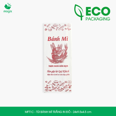 MFT1C - 24x9.5x4.5 cm - 1000 Túi giấy bánh mì trắng có in