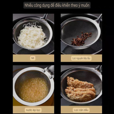 Dụng cụ Vợt dây lưới lọc bột lọc cặn cho dầu ăn và vớt hớt bọt loại lớn đáy sâu inox 304 cao cấp ( có nhiều size )