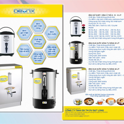 BEONX - Bình ủ trà Bình giữ nhiệt 8L ĐEN - Inox thực phẩm 304 - Màu Đen