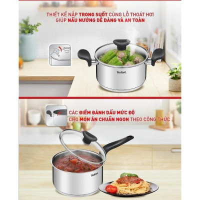 Bộ nồi Tefal Primary 16/18/20cm (quánh 16cm-1.5L,nồi 18cm-2.2L, nồi 20cm-3L) E308S674 - Hàng Chính Hãng
