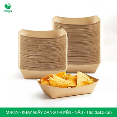 MFP3N - 18x13x4.5 cm - 50 khay giấy dáng thuyền đựng thức ăn, khay giấy đựng món tráng miệng