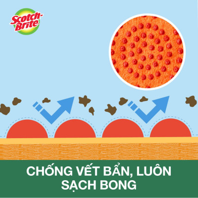 Combo 2 Miếng rửa chén hạt nổi không trầy xước Scotch-Brite 3M đa năng, mút kháng khuẩn, không bám cặn màu cam
