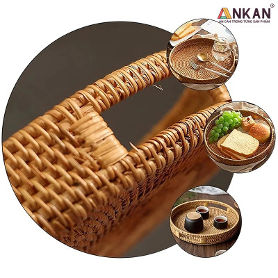 Khay Mây Tròn Đựng Trái Cây, Đồ Ăn, Decor Nhà Bếp – Khay Mây Tre Đan Thủ Công Cao Cấp ANKAN
