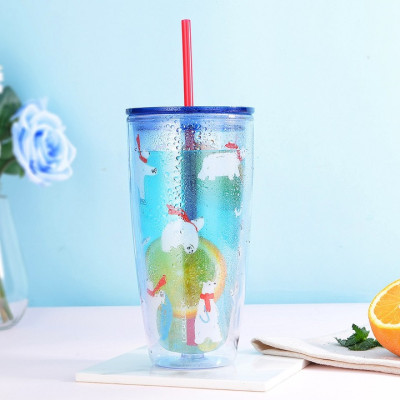 Ly nhựa 2 lớp Lock&Lock màu xanh dương HAP507BLU 750ml - Hàng chính hãng, có ống hút, có nắp đậy - JoyMall