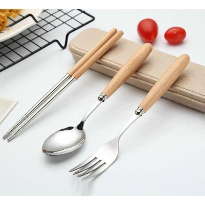 Bộ Thìa Đũa Cá Nhân Văn Phòng 3 Món Chất Liệu Inox 304 Không Rỉ Kèm Hộp