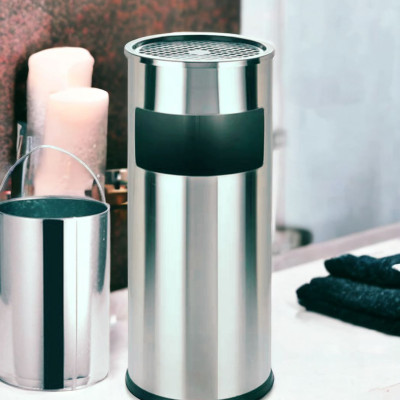 Thùng rác inox tròn, thùng rác inox gạt tàn tròn dùng trong nhà hàng sảnh khách sạn văn phòng nơi công cộng