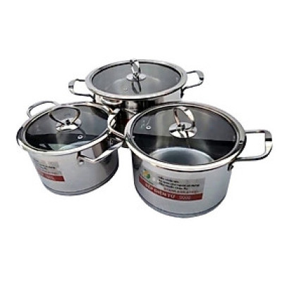 Bộ nồi inox từ 3 đáy POWER HOME nắp kiếng - Kiểu dáng Đức - Hàng chính hãng
