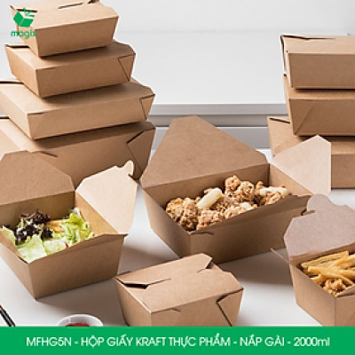 MFHG5N - 2000ml - 100 hộp giấy kraft đựng thực phẩm, hộp giấy nắp gài đựng thức ăn mang đi