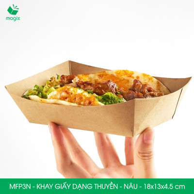 MFP3N - 18x13x4.5 cm - 50 khay giấy dáng thuyền đựng thức ăn, khay giấy đựng món tráng miệng