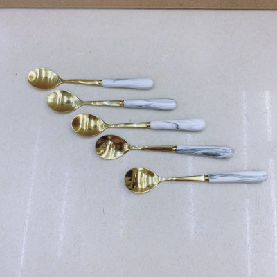 COMBO 6 THÌA CÁN SỨ CAMELIA THÂN MẠ VÀNG  PHA TRÀ CÀ PHÊ - ANTH421