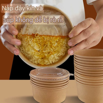 Combo 50 bộ Tô giấy kraft 1000ml & 750ml kèm nắp PET