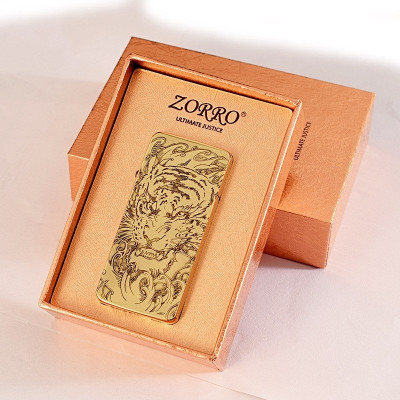 Vỏ Hộp Quẹt Bật Lửa Xăng Đá Zorro ZC5 Khắc Hình Hổ Gầm Dũng Mãnh Quyền Lực, Nắp Khít Giữ Xăng Tốt