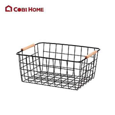 Giỏ kim loại đựng đồ đa năng, tay cầm gỗ_ Hàng nhập khẩu chính hãng.