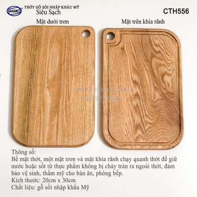 Thớt hình chữ nhật gỗ Sồi Mỹ (OAK) có rãnh bao quanh tiện dụng (CTH556) hàng Xuất Khẩu Châu Âu - khay bánh mì/trái cây/ bít tết/ pizza/ phụ kiện chụp ảnh, bày món ăn trong nhà hàng - Sang trọng trên bàn ăn - HAHANCO