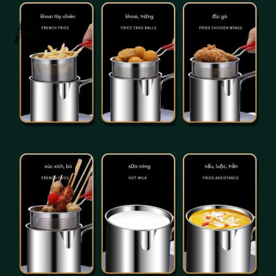 Nồi Chiên Nhúng Ngập Dầu Inox 304, Bộ Nồi Kèm Rổ Lọc Dầu 2 IN 1 Không Gỉ